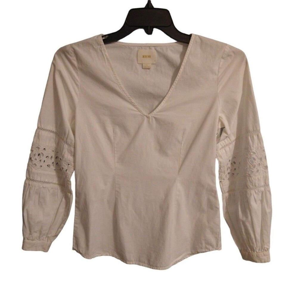 Maeve white embroidered sleeve top size 2 Cottage Core Boho Feminine
